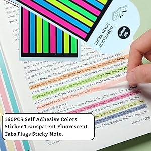 Transparent Long Page Neon Highlighter Strips Sticky Index Tabs Multicolor 160 Sheets (Pack of 2)
