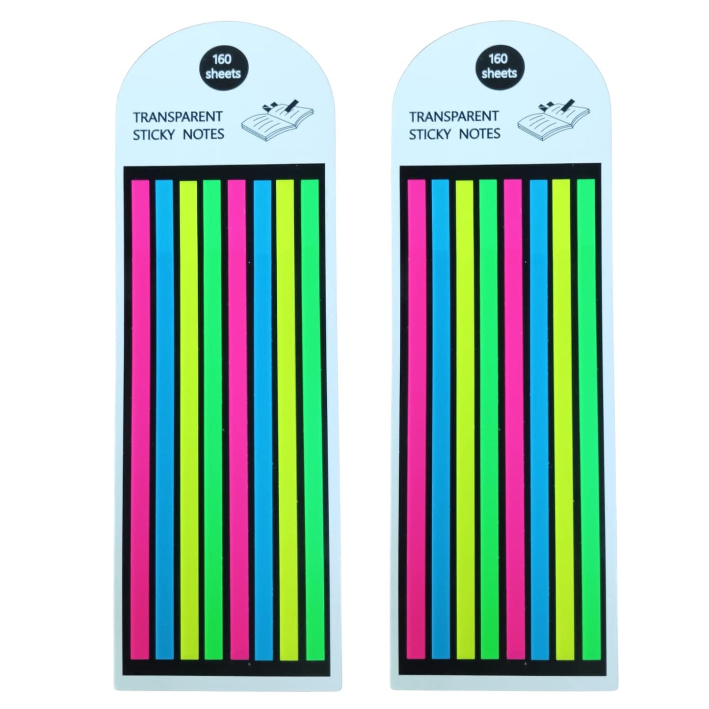 Transparent Long Page Neon Highlighter Strips Sticky Index Tabs Multicolor 160 Sheets (Pack of 2)