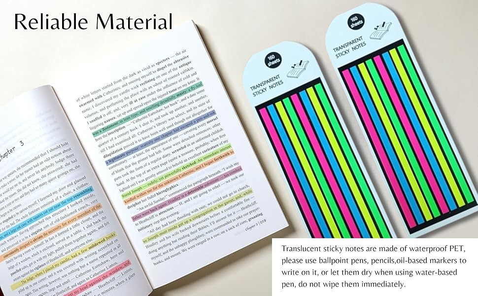 Transparent Long Page Neon Highlighter Strips Sticky Index Tabs Multicolor 160 Sheets (Pack of 2)