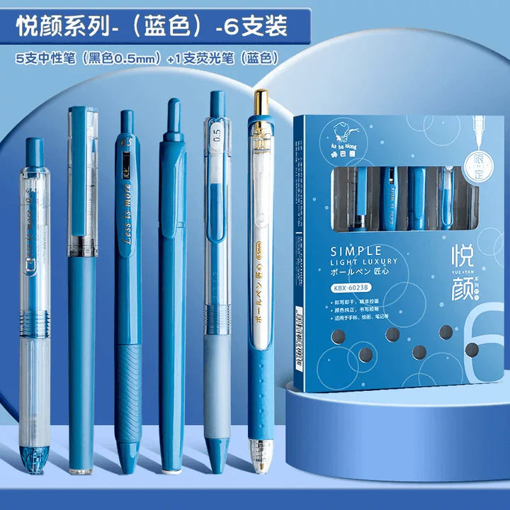 Aesthetic 6 in 1 Stationery Gel Pen Highlighter Set