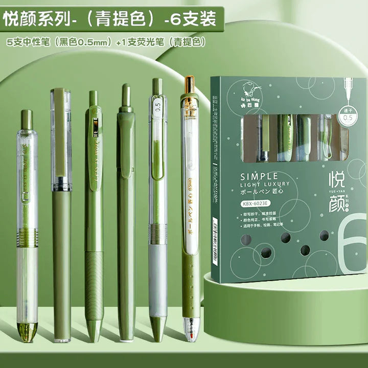 Aesthetic 6 in 1 Stationery Gel Pen Highlighter Set