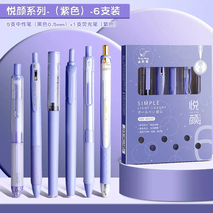 Aesthetic 6 in 1 Stationery Gel Pen Highlighter Set